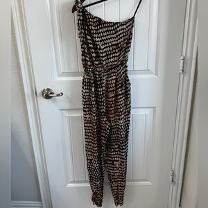 BCBGMaxAzria Black and Brown Patterned Jumpsuit